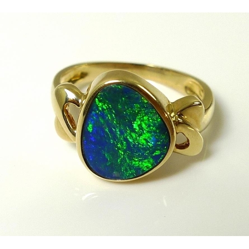 783 - A vintage black opal and 14ct gold ring, unmarked, opal 9 by 12mm, 3.5g.