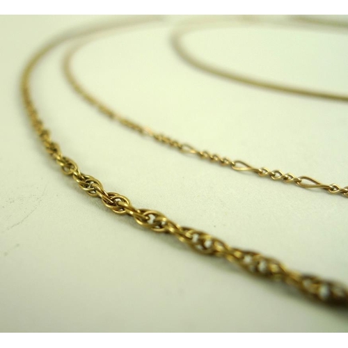 787 - An 18ct gold chain, 5g, together with two 9ct gold chains, 10.1g. (3)