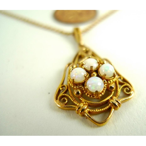 791 - A selection of mostly gold jewellery including a 9ct gold and opal pendant on 9ct gold chain, a 9ct ... 