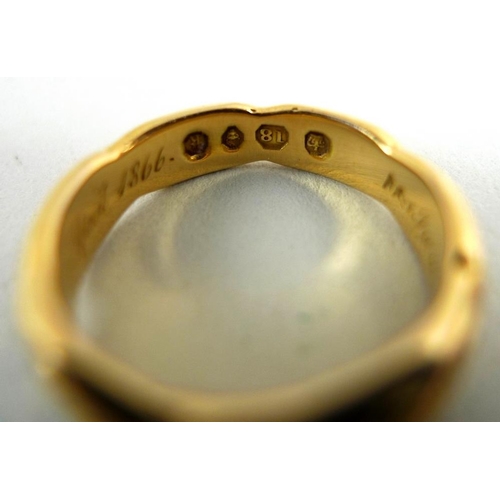 794 - A 22ct gold wedding band, size I, 2.7g, a Victorian 18ct gold mourning ring set with three seed pear... 