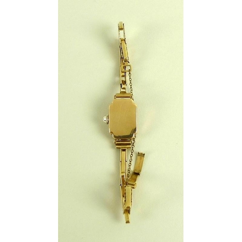 799 - An Art Deco 9ct gold Avia lady's watch, square pearlised dial, domed plastic crystal, with safety ch... 