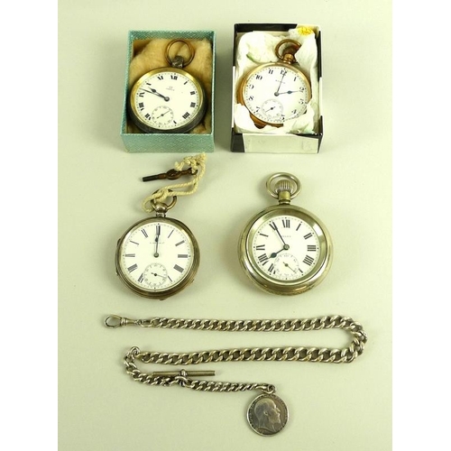 802 - A group of four pocket watches, one silver with engine turned back by A. Dold and Co with subsidiary... 