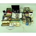 A group of vintage costume jewellery including various cut glass drops, vintage paste, coins and ban... 