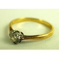 A solitaire diamond ring, on yellow metal band, approx 0.3ct, size M, 2.2g.