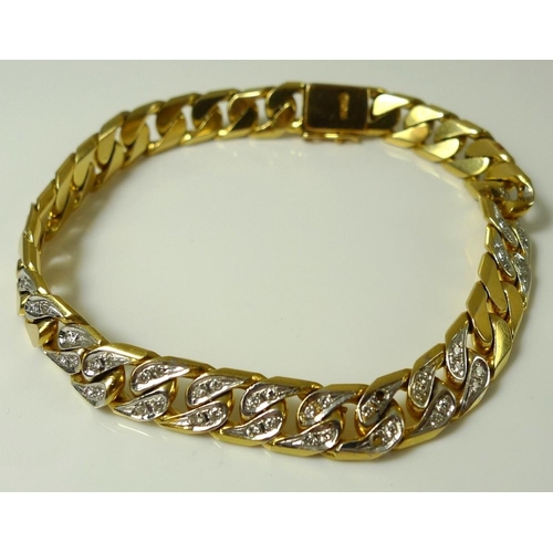 833 - An 18ct gold, white gold and diamond bracelet, with panels of flat curb links set with four diamonds... 