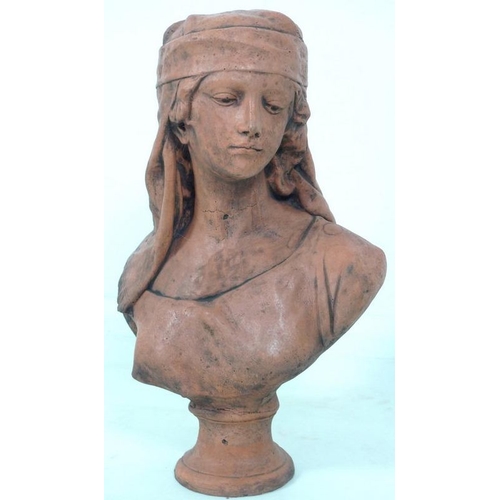 845 - A modern bust, modelled as a girl wearing a head dress, after 19th century original by Pugi, 37 by 2... 