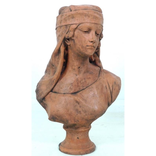 845 - A modern bust, modelled as a girl wearing a head dress, after 19th century original by Pugi, 37 by 2... 