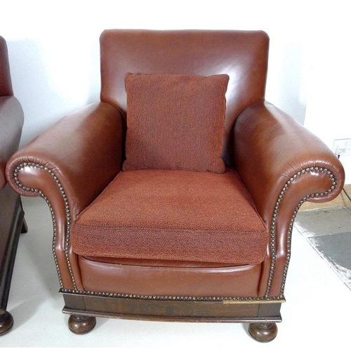 866 - A brown leather three piece suite, mid 20th century, comprising a three seater sofa, 180 by 83 by 90... 