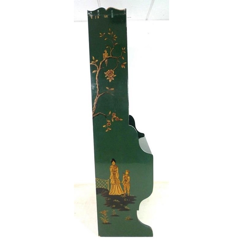 866A - A painted Chinoiserie bureau bookcase, mid to late 20th century, decorated in dark green with figure... 