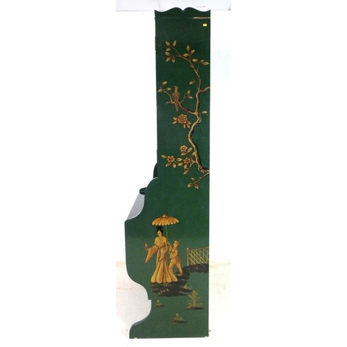 866A - A painted Chinoiserie bureau bookcase, mid to late 20th century, decorated in dark green with figure... 