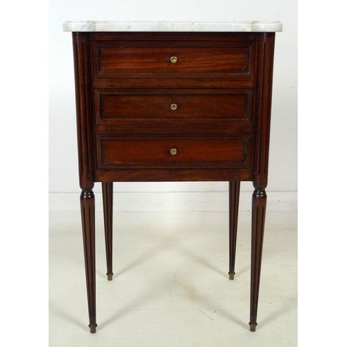 868 - A French late 19th / early 20th century mahogany bedside table, in the Directoire style, with grey v... 