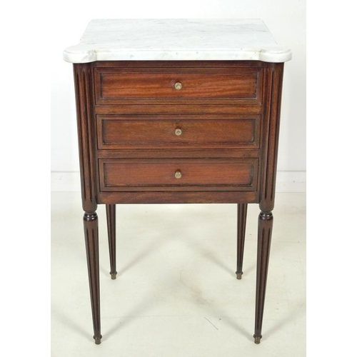 868 - A French late 19th / early 20th century mahogany bedside table, in the Directoire style, with grey v... 