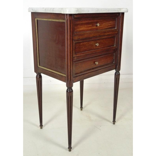 868 - A French late 19th / early 20th century mahogany bedside table, in the Directoire style, with grey v... 