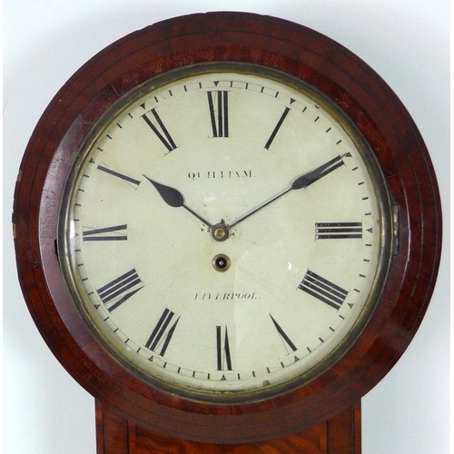 869 - A Victorian and ebony inlaid drop cased wall clock, white enamel dial with black Roman numerals, sig... 