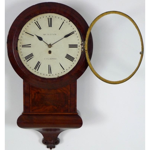 869 - A Victorian and ebony inlaid drop cased wall clock, white enamel dial with black Roman numerals, sig... 