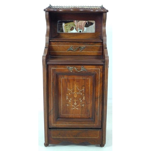 870 - A late Victorian purdonium, the rosewood body line and marquetry inlaid with foliage, upper half wit... 