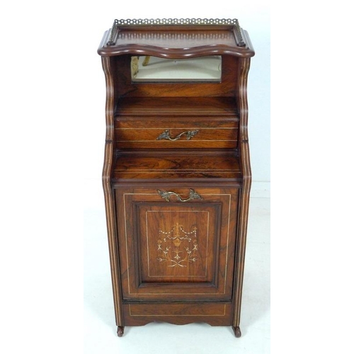 870 - A late Victorian purdonium, the rosewood body line and marquetry inlaid with foliage, upper half wit... 