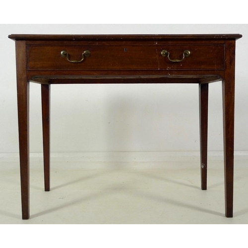 881 - A George III mahogany side table, with single drawer, cock beading and brass swan neck handles, rais... 