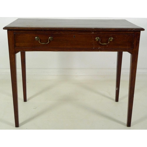 881 - A George III mahogany side table, with single drawer, cock beading and brass swan neck handles, rais... 