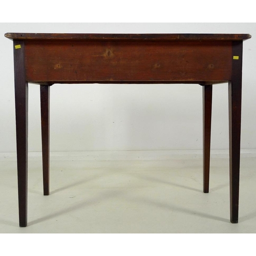 881 - A George III mahogany side table, with single drawer, cock beading and brass swan neck handles, rais... 