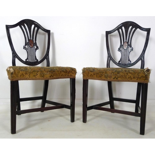 892 - A pair of George III Hepplewhite style mahogany dining chairs, circa 1790, carved, moulded and inlai... 