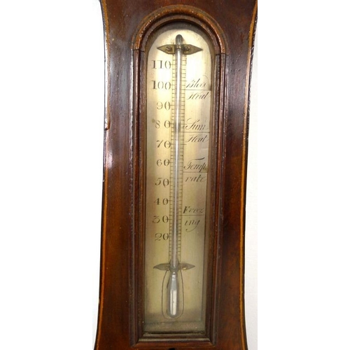 893 - A George III mahogany and line inlaid wheel barometer, silvered dial signed A. Montegani, Wisbeach, ... 