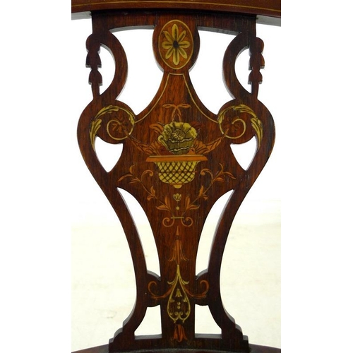 894 - Two Edwardian inlaid mahogany chairs, comprising an inlaid tub chair with green foliate upholstery, ... 