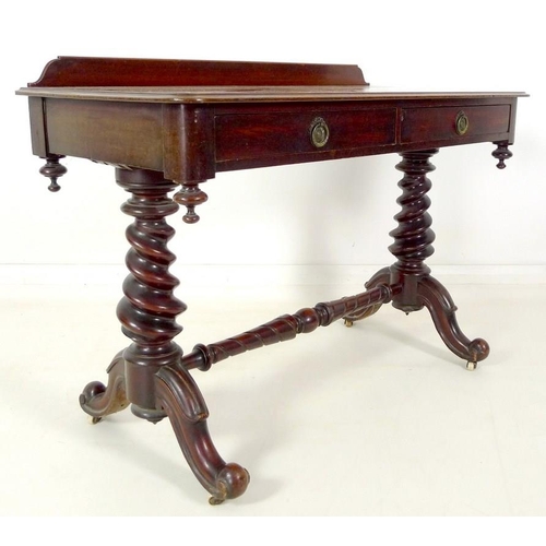 898 - An early 19th century mahogany hall table, with three quarter gallery, two frieze drawers with brass... 