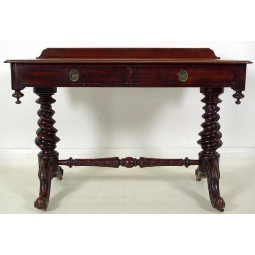 898 - An early 19th century mahogany hall table, with three quarter gallery, two frieze drawers with brass... 