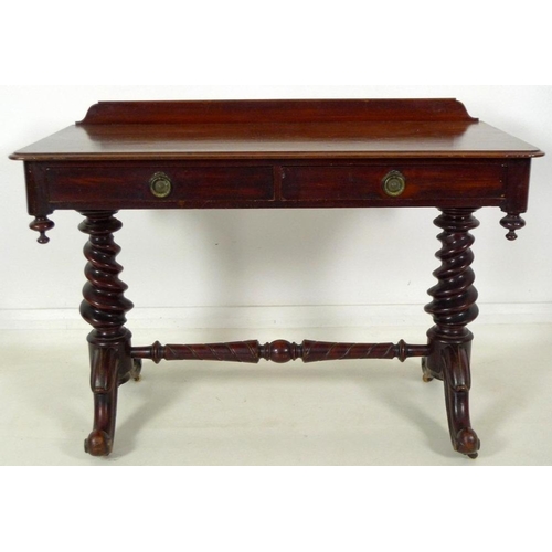 898 - An early 19th century mahogany hall table, with three quarter gallery, two frieze drawers with brass... 