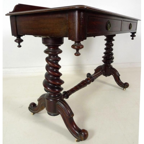 898 - An early 19th century mahogany hall table, with three quarter gallery, two frieze drawers with brass... 