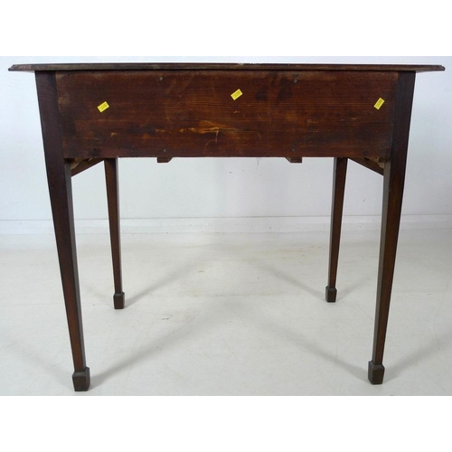 904 - A 19th century lowboy, moulded surface inlaid with feather banding, fitted with one dummy and two dr... 