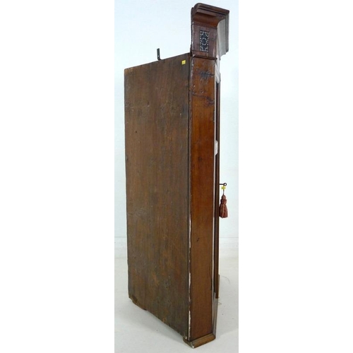 906 - An Edwardian mahogany flat fronted corner cupboard, inlaid with unusual decoration of ebony beads, v... 