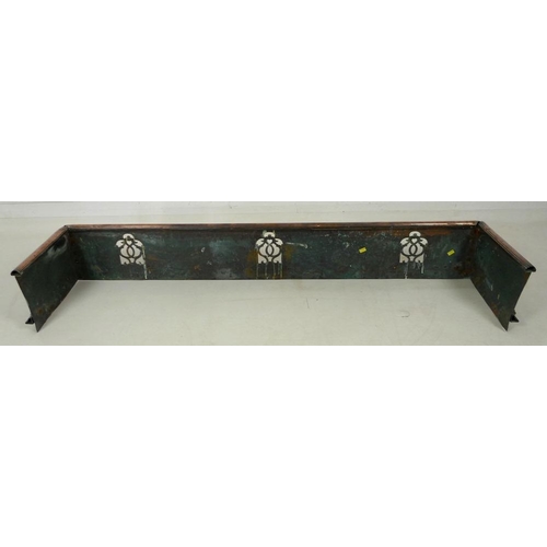 911 - A George III copper fender, circa 1810, the main body with pierced detailing, raised on cast brass l... 