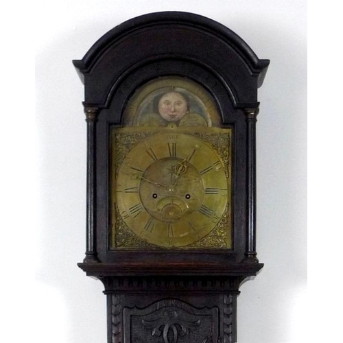 912 - A George III oak longcase clock, with engraved brass face, signed Michael Todd, Hull, painted moon r... 