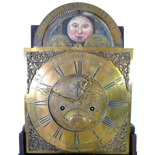 912 - A George III oak longcase clock, with engraved brass face, signed Michael Todd, Hull, painted moon r... 