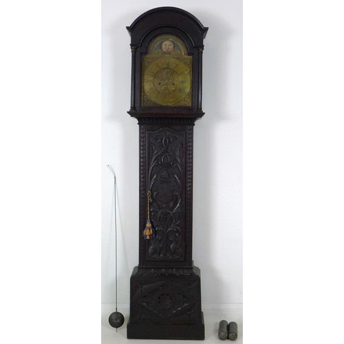 912 - A George III oak longcase clock, with engraved brass face, signed Michael Todd, Hull, painted moon r... 