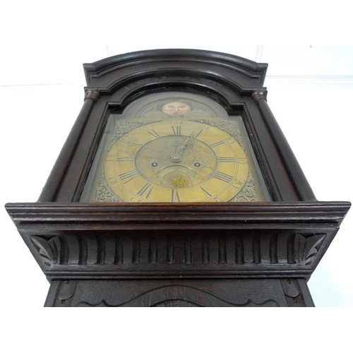 912 - A George III oak longcase clock, with engraved brass face, signed Michael Todd, Hull, painted moon r... 