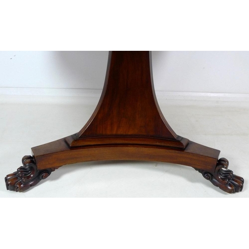 914 - An early Victorian mahogany breakfast table, the circular tilt top supported on a tapering column an... 