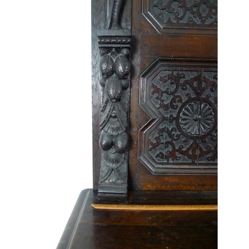 918 - An oak dresser base, parts 18th century and later, frieze carved 'Jacobvs Rex 1688', two wide and on... 