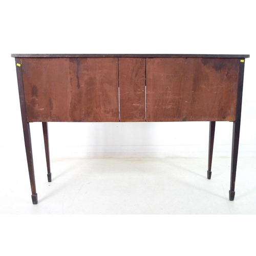 923A - A George III mahogany, line inlaid and crossbanded sideboard, with serpentine shaped front, cupboard... 