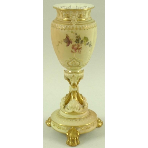 549 - A Royal Worcester blush ivory handled vase, the lobed form body painted with roses, forget-me-nots a... 