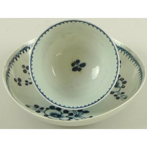 552 - An 18th century blue and white tea bowl by Philip Christian and Co., 7.5cm, and saucer, 12cm, Liverp... 