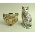 A Chinese Straits 800 grade silver pill box, modelled as a cat's head, with enamelled nose and eyes,... 