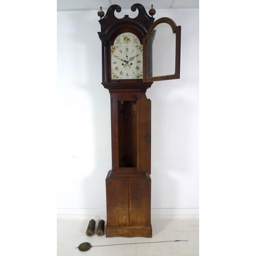 1000 - A 19th century oak and inlaid long case clock, the painted arched dial signed C. Broderick, Boston, ... 