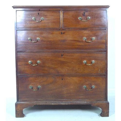 1002 - A George III mahogany chest of two over three graduating drawers, with brass swan neck handles and c... 