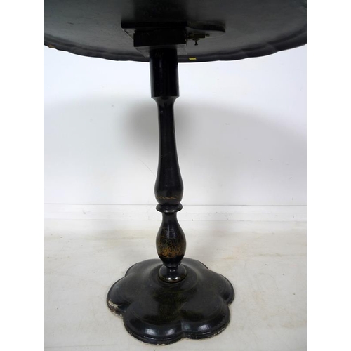 1003 - A Victorian papier mache occasional table, ebonised with mother of pearl inlay and gilt decoration, ... 