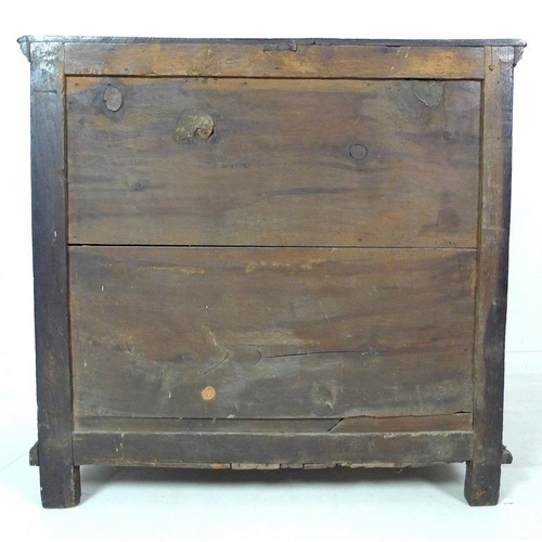 1008 - An early 18th century oak chest of four drawers, in the Commonwealth style with geometric moulding, ... 