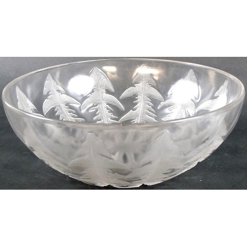 506 - A Lalique opalescent glass bowl, in the Pissanlit pattern, depicting dandelions, signed to the base,... 