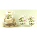 A Tuscan China part tea service decorated in the Plant pattern, depicting Morning Glory on a pink gr... 